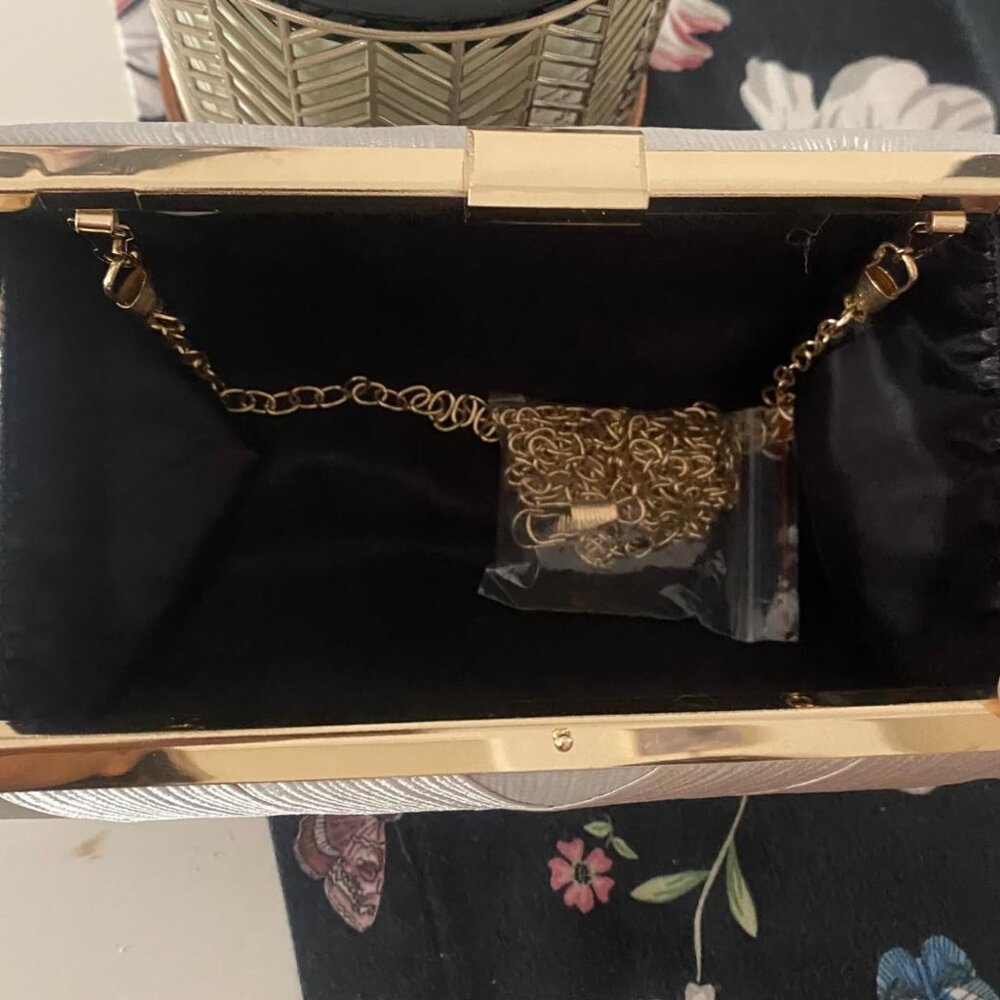 Neiman Marcus Silk Nightclub Silver Clutch Purse - Picture 4 of 5